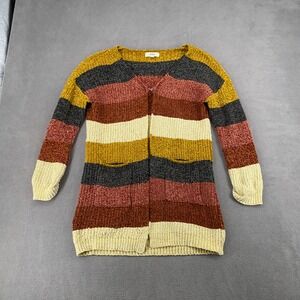 Zoey Women Chenille Striped Open Front Cardigan Sweater Pockets Multi Color M